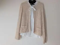 2回着用！美品ベージュ ニットカーディガンとブラウス2点セット