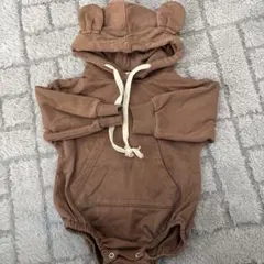 ブラウン クマ耳付きロンパース