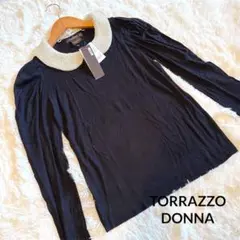 トラッゾドンナTORRAZZO DONNA パール襟 カットソー きれいめ 黒のサムネイル