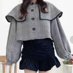 チェック柄ボリュームスリーブビッグカラージャケット