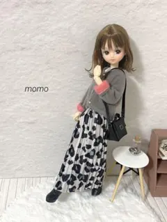 22cmドール服 袖裏配色カーディガン♡コーデ2点セット