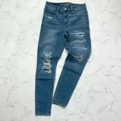 【アメリカンイーグル】 ダメージスキニーデニム ハイライズ ストレッチ ダメージのサムネイル