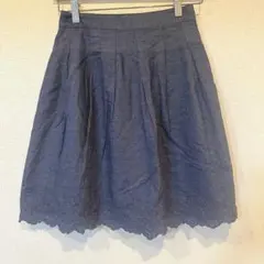 裾レース フレアスカート ダークグレー 前面ファスナー デザインスカート モード