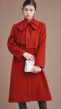 ボリューム衿ロングコート Vintage調女優コート ワイン ヴィンテージ 