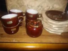 オールドノリタケ ストーンウェア デミタスカップ＆ソーサー6客、シュガーポット