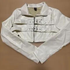 SHEIN ホワイト フェイクレザー ジャケット Sサイズ　ダンス衣装のサムネイル