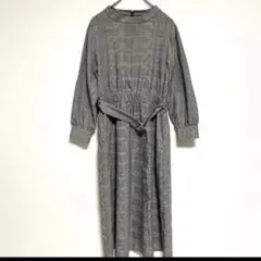 Hunch グレンチェック ベルト付きロングワンピース Mサイズ グレー