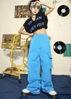 水色　カーゴパンツ　ライトブルー　150　ダンス　ヒップホップ　衣装　キッズ