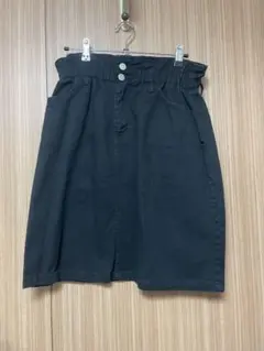 黒 ミニスカート ウエストゴム ボタン付き デニム生地