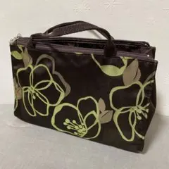 花柄ボックス型ポーチ ブラウン　トラベルポーチ　軽量バック24×15