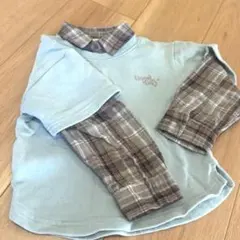 長袖カットソー 水色 チェック柄　プティマイン 110