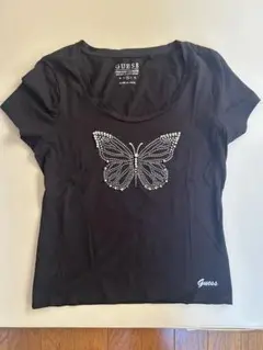 GUESS 蝶々ラインストーン Tシャツ ブラック Mのサムネイル