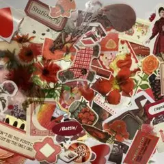 フレークシール 70枚♡赤系 ㉘　コラージュ　素材　ステッカー