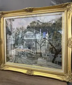 ルイージ・バッシーニ　Luigi Bassini セーヌ川 油絵　製法承認シール ルイージ・バッシーニ Luigi Bassini セーヌ川 油絵 製法承認シール