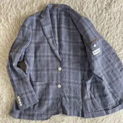 極美品✨ティモシーエベレスト 麻100%サマージャケット　グレンチェックブルーのサムネイル