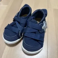 ネイビー ストラップ付き ベビーシューズ