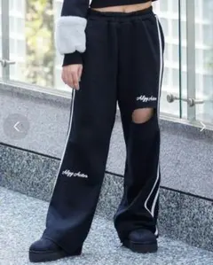 ALGY裏起毛スウェットワイドパンツ ブラック