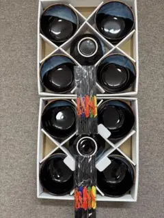 未使用 陶器製 青と黒のグラデーションボウル10客 お箸セット　オシャレ上品
