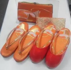 値下げしました！和装 草履 バッグ 長財布 4点 オレンジ