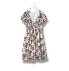 レストローズ　花柄フリルワンピース　M 総柄　半袖　レトロ　フェミニン ガーリー