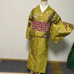 【匿名配送】アンティーク 銘仙 着物 正絹 からし色