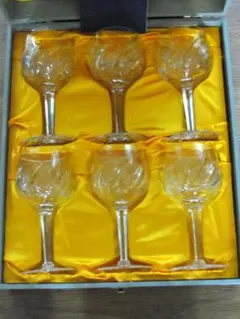 ワイングラス 6個 HOYA　クリスタル　昭和レトロ　重め　箱入り　カットガラス