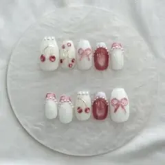 【No.126】ショートバレリーナ　さくらんぼ/マグネット/フレンチ/パール