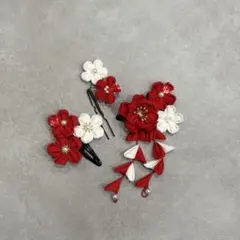 七五三 髪飾り 3個セット 赤と白 和 3歳5歳7歳 753 パッチンピン