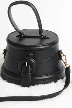 ブラック円筒形ショルダーバッグ