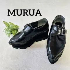 MURUA ムルーア　黒レザー厚底ローファー バックル付き