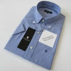 ブラックレーベルクレストブリッジ新品ブルー ハーフボタンダウンシャツ L