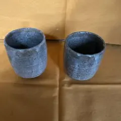 灰色の陶器製湯飲み2個セット