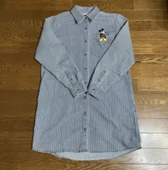 ミッキーマウス刺繍ストライプ長袖ワンピース
