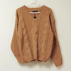 INGNI 新品 ケーブルニット セーター M キャメル Vネック