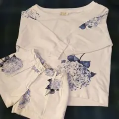 モナリザ２点セットレディース花柄7分袖トップスМショートパンツリンクコーデお揃い