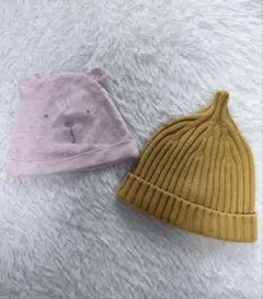ベビー帽子 2点セット くま耳 ピンク とんがりニット帽 マ