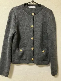 【美品】ZARA ザラ　ゴールドボタン ニット カーディガン　グレー　完売品