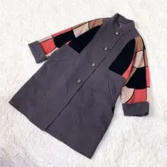 ヴィンテージウールコート　ラムウール　ロングコート　レトロ　グレージュ　オレンジ