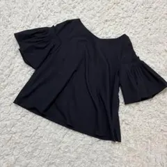 NATURAL BEAUTY BASIC ネイビー 袖 プリーツ ブラウス