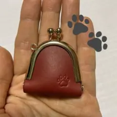 本革　肉球刻印　レッド　ミニミニがま口
