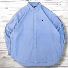 美品 ラルフローレン 長袖シャツ 刺繍ロゴ 水色 XXL 1708