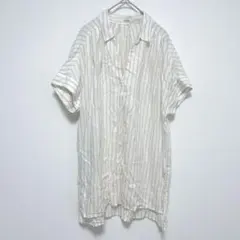 美品 シューラルー ストライプ チュニック スキッパー 半袖 L 白茶 お出かけのサムネイル