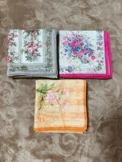 Christian Dior 花柄ハンカチ 3枚セット
