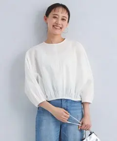 新品　グリーンレーベル　サッカークロップドドルマンプルオーバーブラウス　ホワイト