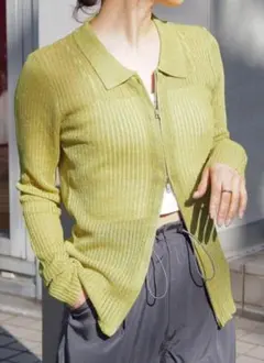 tiptop カーディガン ラメシアー衿付きダブルジップカーディガン