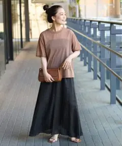 B.C STOCK フレンチリネンギャザースカート ブラック 黒 マキシスカートのサムネイル