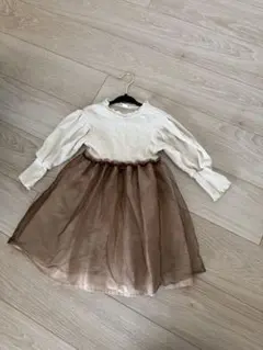 ベージュ・ブラウン チュールワンピース 90