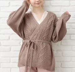 新品＊ケーブルカシュクールニットカーディガン モカ