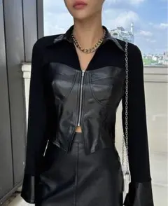 新品未使用/ブラックレザー/ショート丈レディース