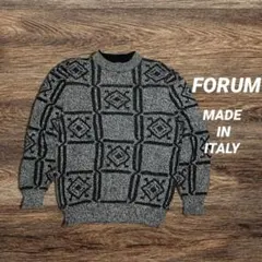 イタリア製 FORUM 90s ヴィンテージ 幾何学総柄ニット セーター XL